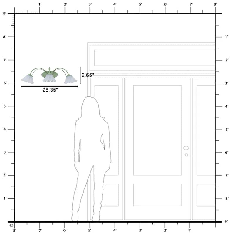 Green Metal Flower Frosted Glass Wall Sconce for Bathroom Vanity