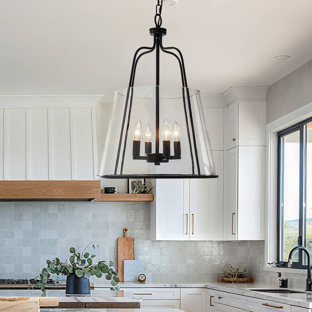 Modern Farmhouse Chandelier 4-Light Clear Glass Lantern Pendant - 16.22