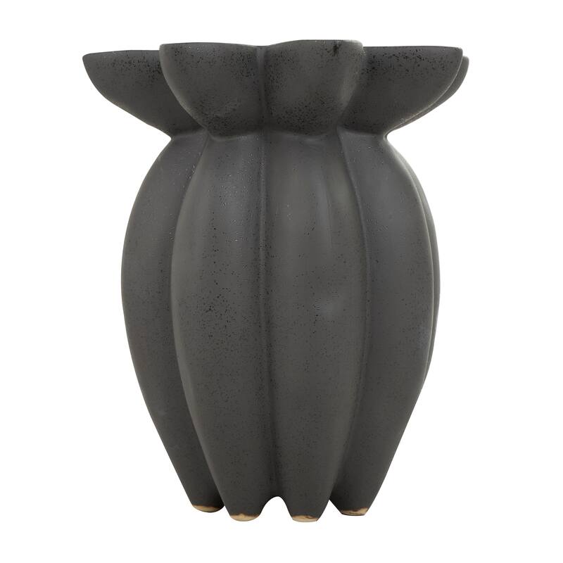 Black Ceramic Speckle Textured Vase with Tulip Style Opening
