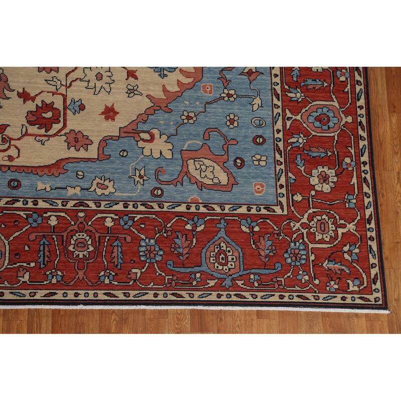 Geometric Heriz Serapi Turkish Oriental Area Rug Handmade Wool Carpet - 9'9" x 13'0"