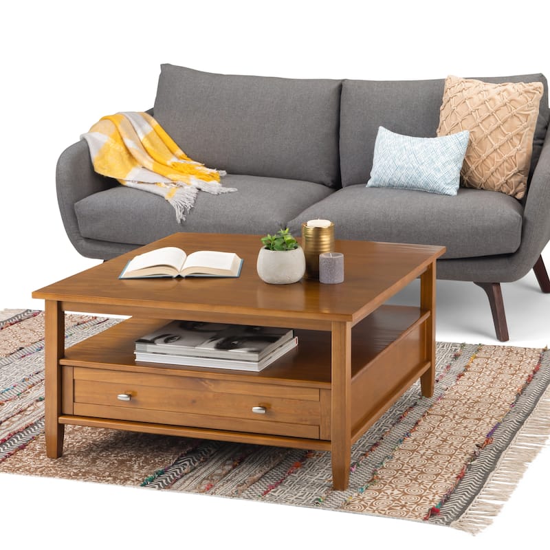 WYNDENHALL Norfolk SOLID WOOD 36 inch Wide Square Transitional Coffee Table - 36 x 36 x 18.5 - 36 x 36 x 18.5 - Light Golden Brown
