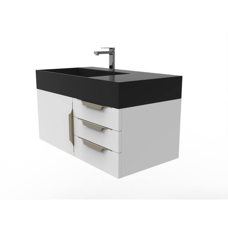 Amazon 36" Wall Mounted Bathroom Vanity Set w/ Black Top