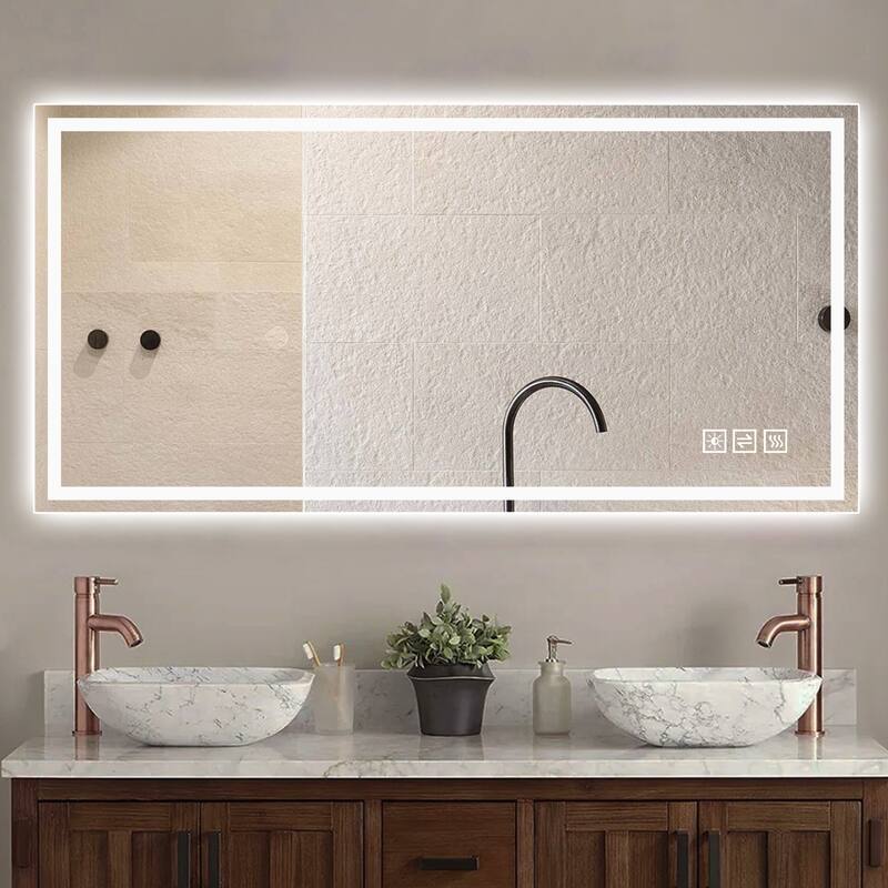 48×24 Inch Anti-Fog LED Bathroom Mirror with Modern Straight-Edged Design, 3 Color Dimmable Lighting, Horizontal/Vertical