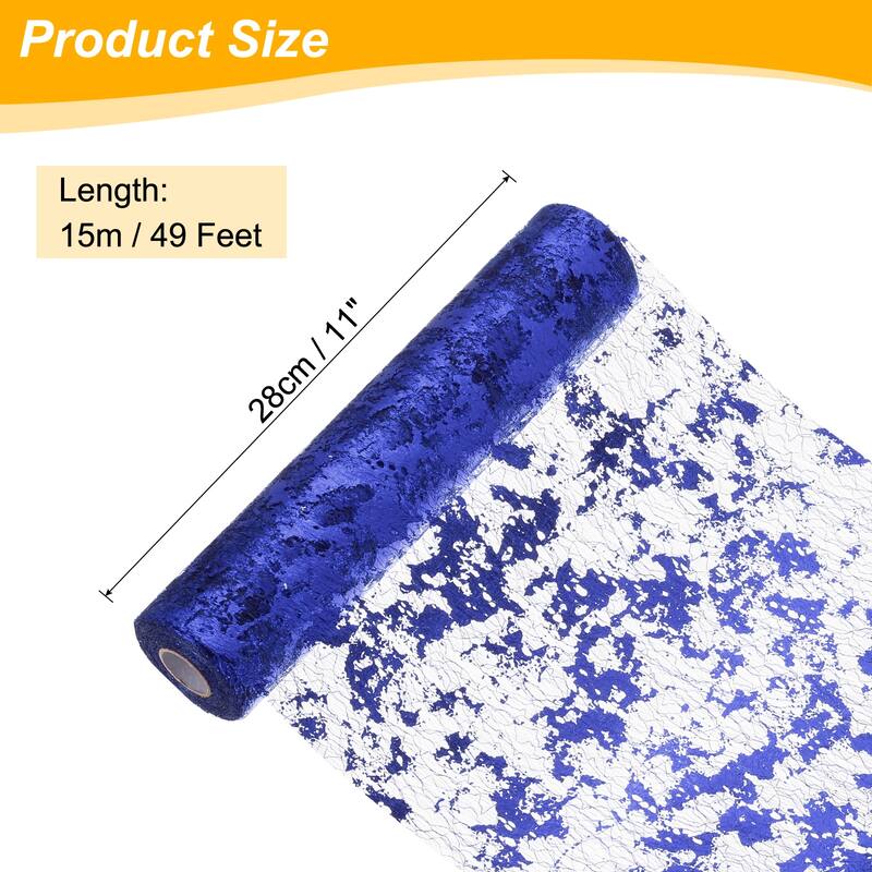 Table Runner, Sequin Gold Foil Thin Mesh Metallic Table Runner - Sapphire Blue - 49 Feet
