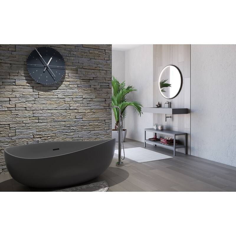 Newport 71" Solid Surface Freestanding Soaking Bathtub in White, Gray, Black