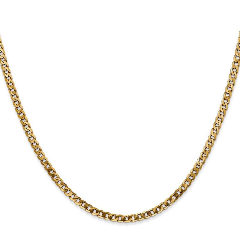 Curata 10k Lobster Claw Closure 2.4mm Flat Beveled Curb Chain Bracelet