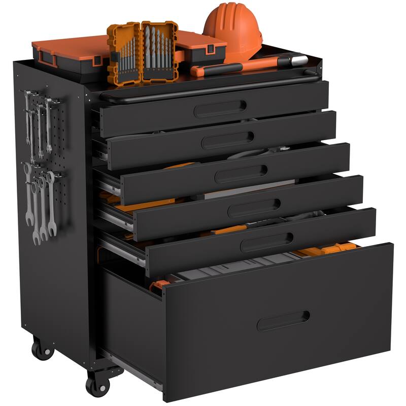 34.3" Rolling Tool Chest with 6 Drawers Mobile Garage Cabinet Organizer, All-Drawer Design for Small Parts & Tools