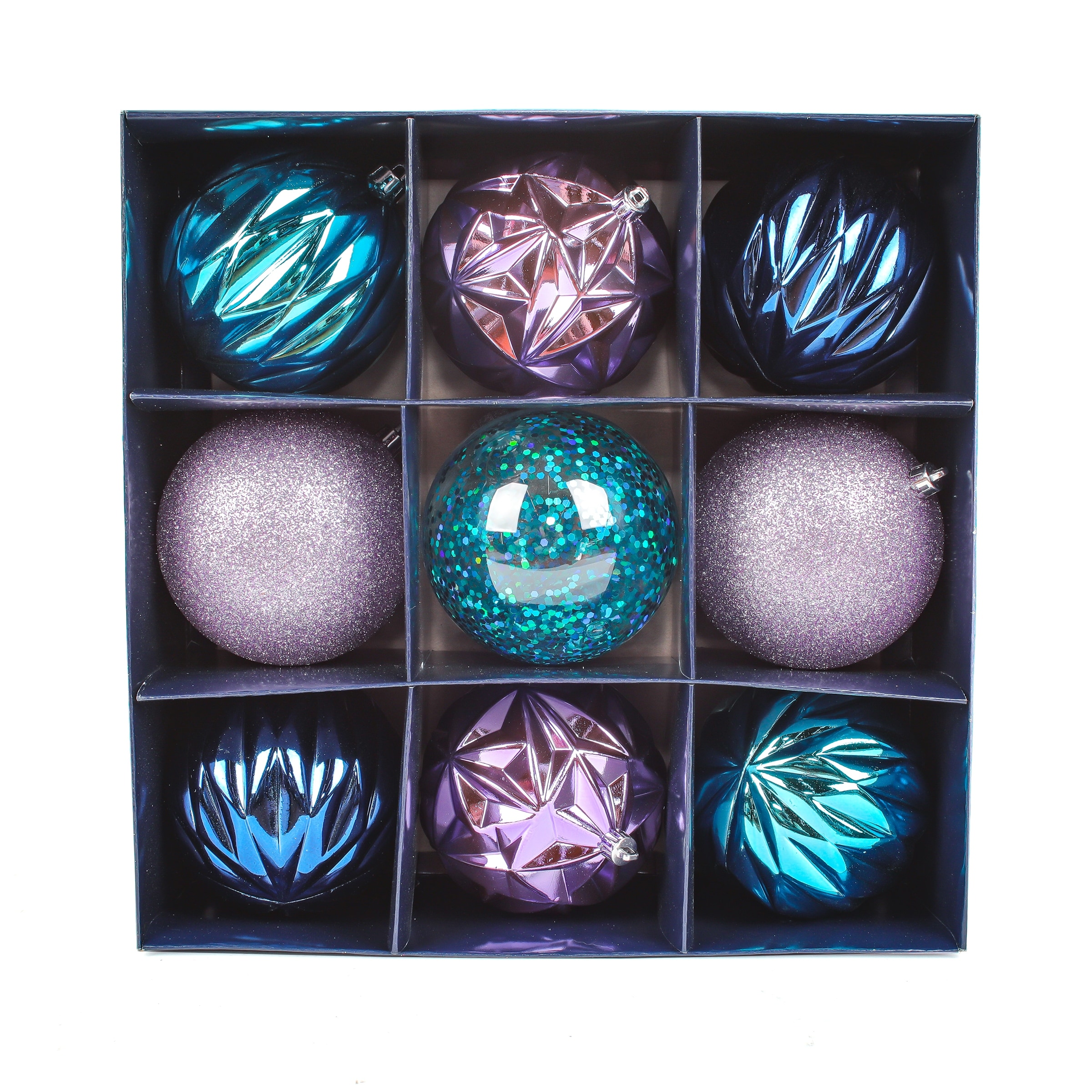 National Tree Company 4 in. Christmas Ball Ornaments, Purple and Blue, Set of 9 - 4 in