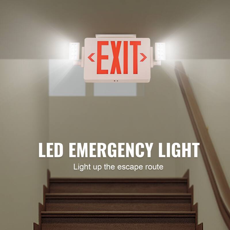 UIMOSO LED Exit Sign with Emergency Lights, Two Heads Emergency Exit Light with Battery Backup, Red Letter Fire Exit Lighting