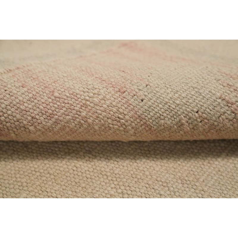 Hand Woven Oriental 100% Wool Carpet Southwestern Tribal Beige & Ivories Kilim Area Rug - 12' 9'' X 9' 9''