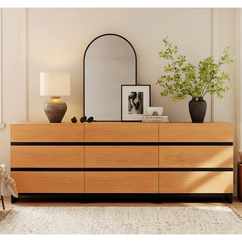 Dresser for Bedroom, Closet Organizers and Storage, Chest of Drawers with Metal Base, Modern Wood Dresser for Living Room