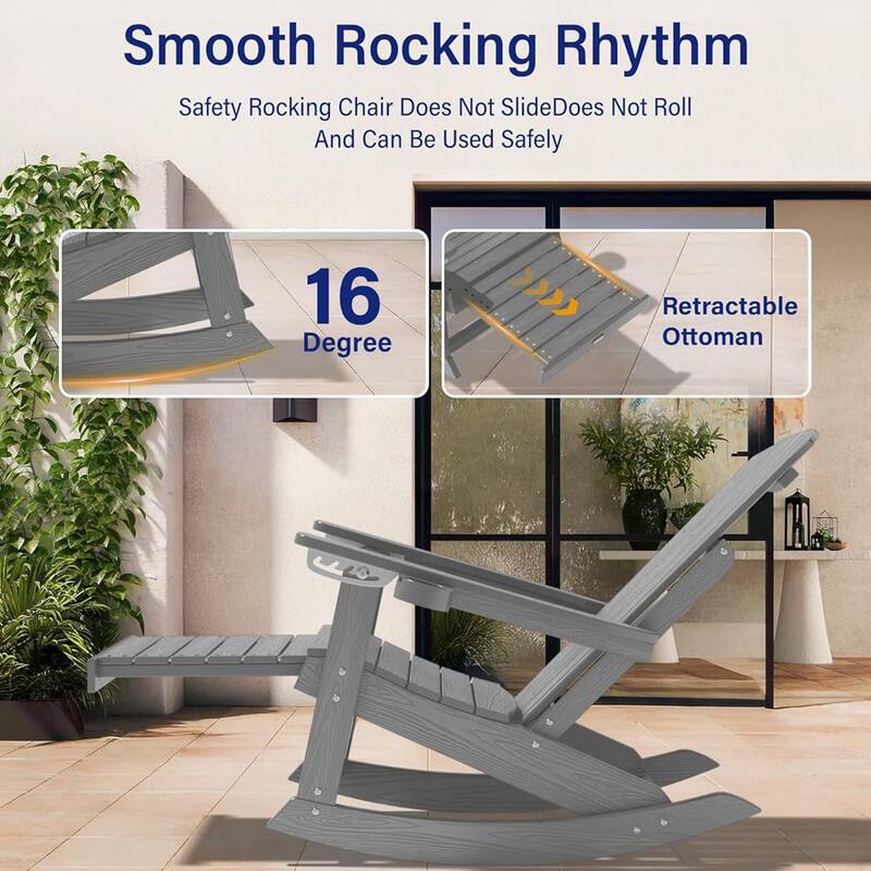 WINSOON Outdoor Rocking Chair with Adjustable Backrest and Retractable Ottoman-Set of 4