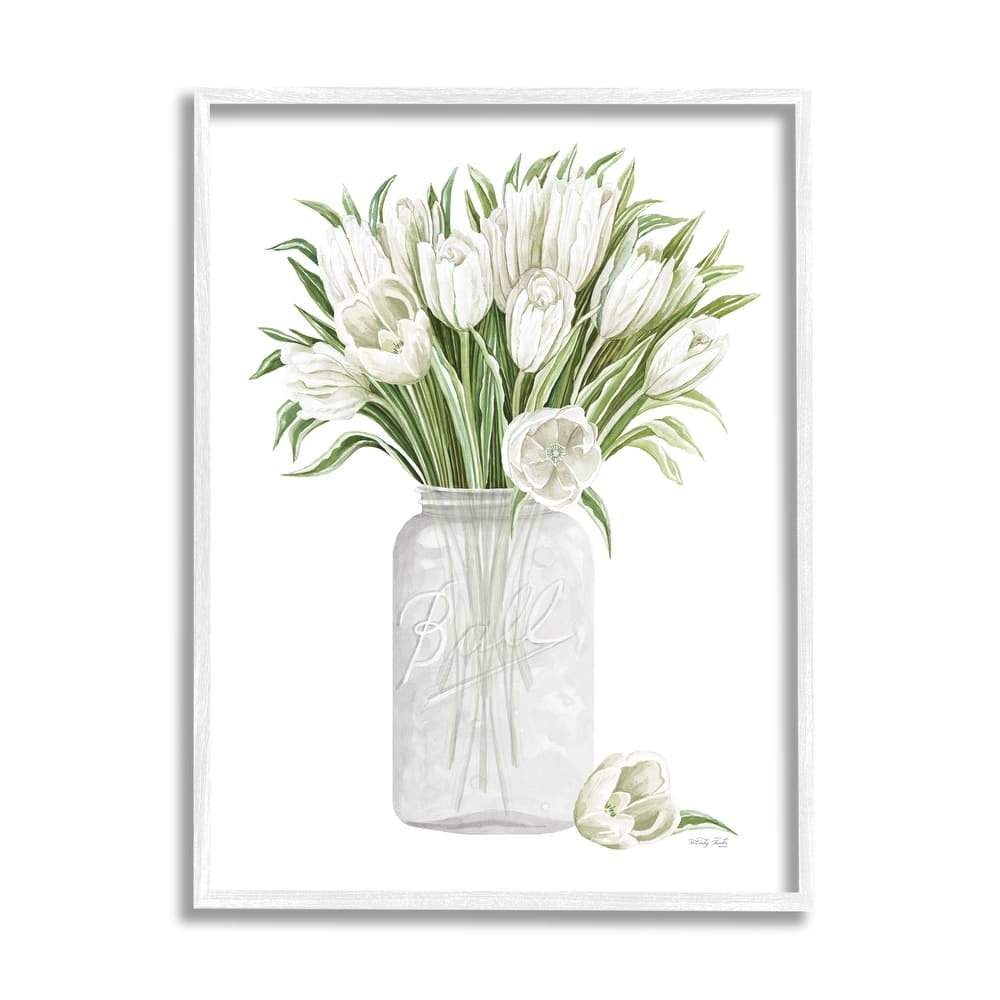 Stupell White Tulips Rustic Country Jar Falling Blooms Framed Wall Art, Design by Cindy Jacobs - Green