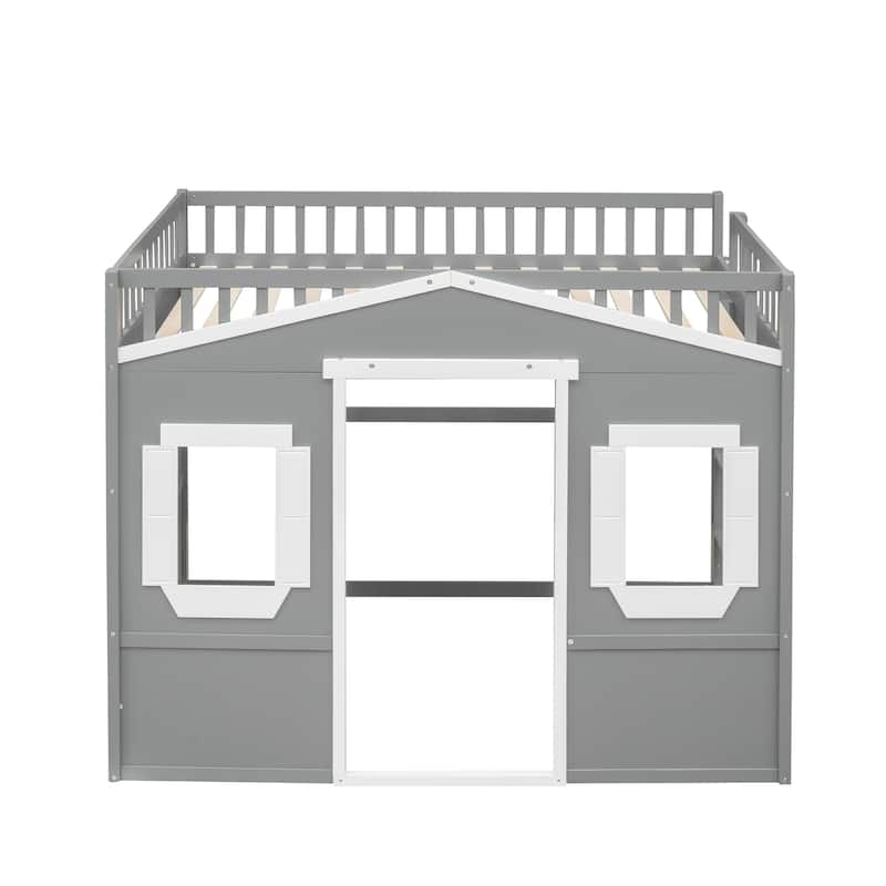 Solid Wood House Loft Bed with Ladder for Kids