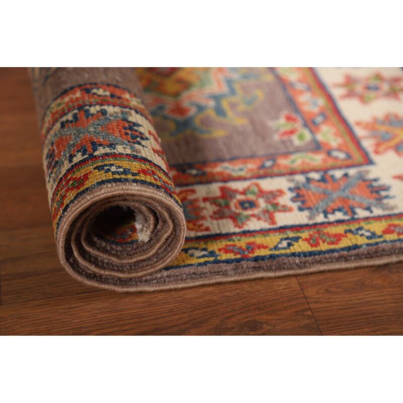 Geometric Kazak Oriental Rug Hand-Knotted Brown Wool Carpet - 2'0"x 3'0" - 2'0"x 3'0" - Brown