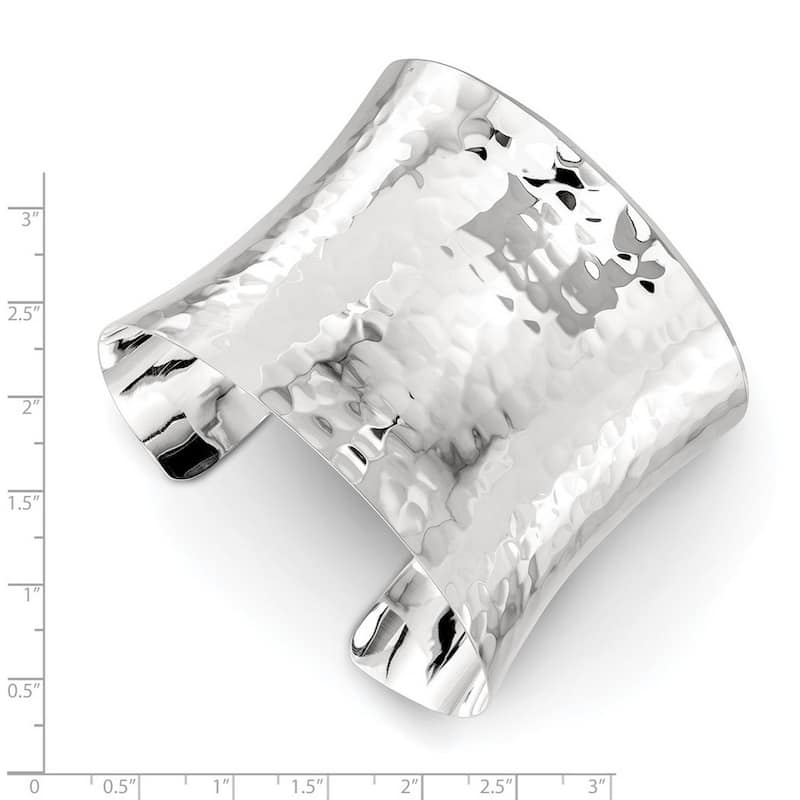 Curata 925 Sterling Silver Wide 49.5mm Concave Hammered Cuff Adjustable Bangle Bracelet