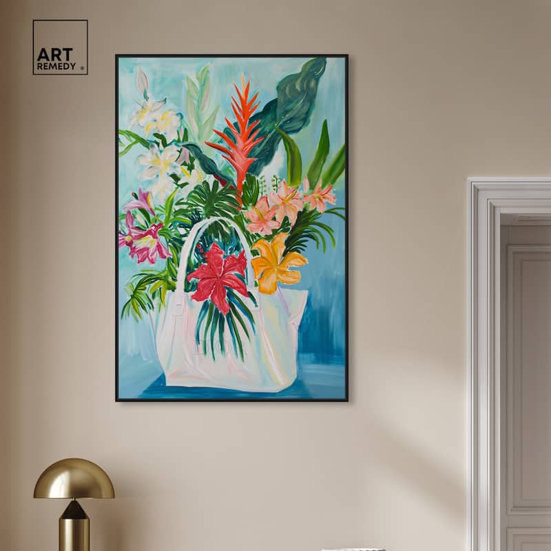 Art Remedy Tropical Flower Bag Framed Flowers In Vase Paintings