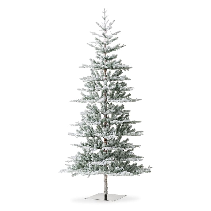 Glitzhome 8FT/10FT Pre-Lit Flocked Fir Artificial Christmas Tree with Warm White Lights
