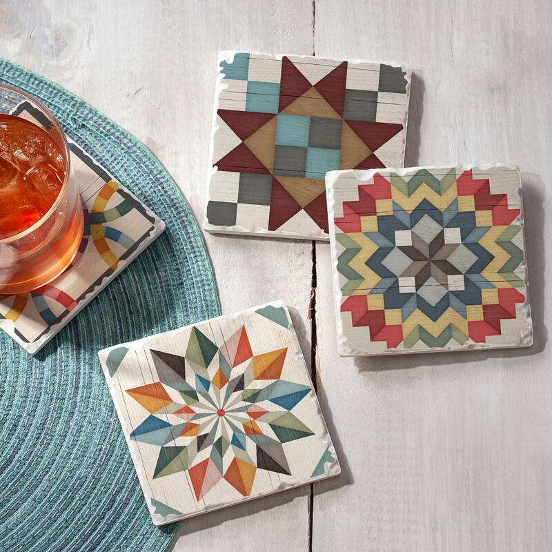 Counterart Absorbent Stone Coaster, Barn Quilt Signs, Set of 4 - 4.01x4.04