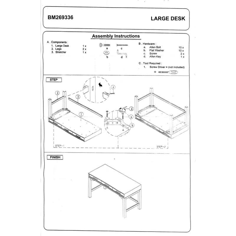 Writing Desk with 3 Drawers and Wooden Frame, Off White