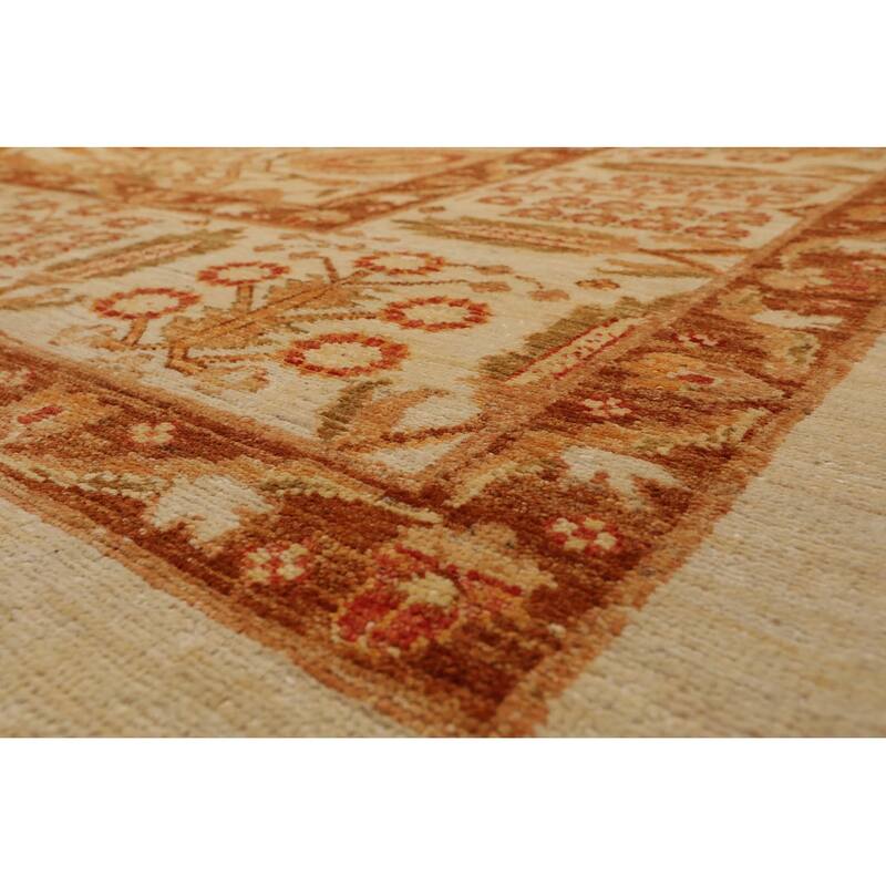 Hand Knotted Peshawar Ivory, Brown Wool Traditional Oriental Area Rug - 10' 4'' x 13' 7''