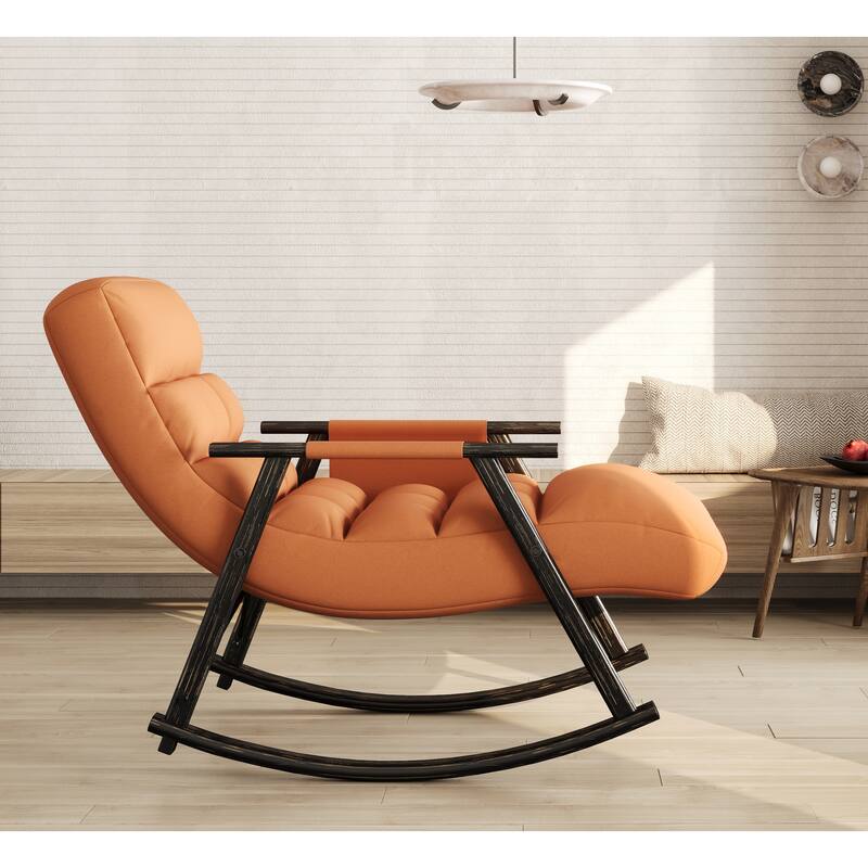 Modern 42.2" Velvet High Back Rocking Chair with Foot Rest and Side Pockets for Living Room