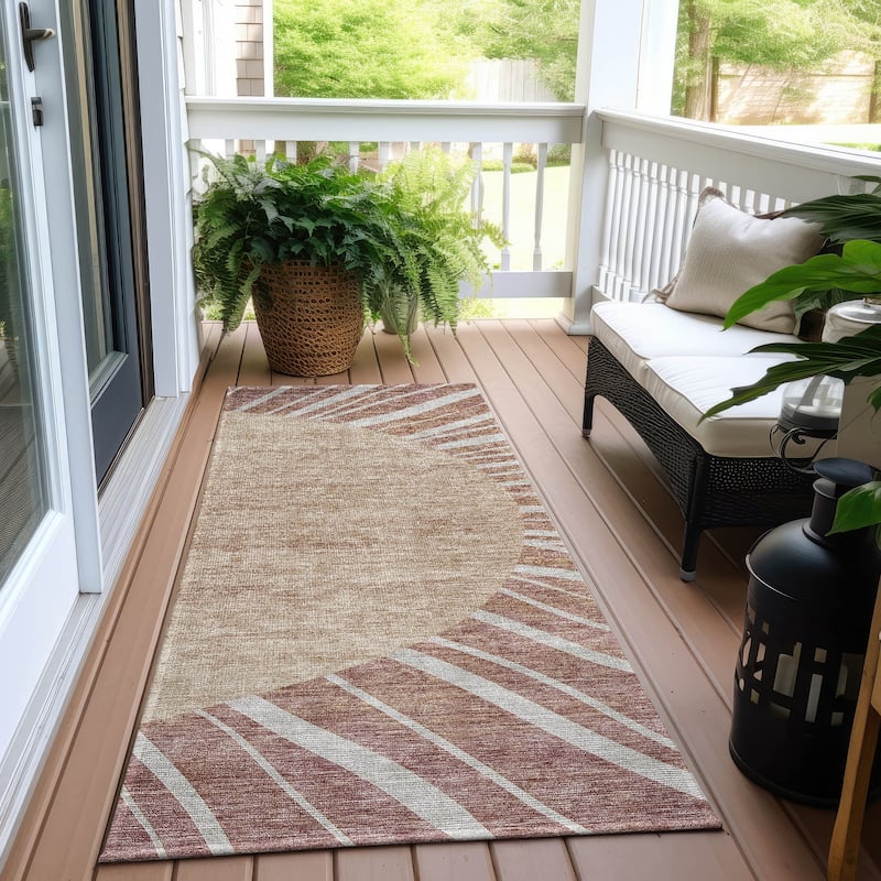 Machine Washable Indoor/ Outdoor ChantilleSunburst Modern Rug - Paprika - 2'3" x 7'6"