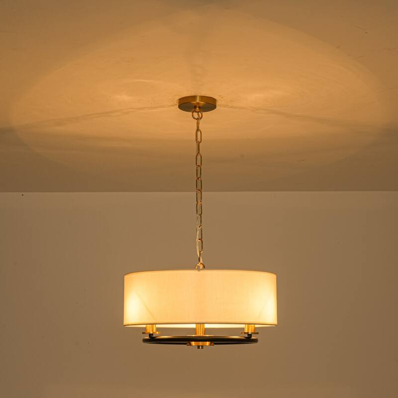 3-Light Modern Transitional Brass & Black Drum Shade Pendant for Dining Room - 17.7 in. W x 9.8 in. H