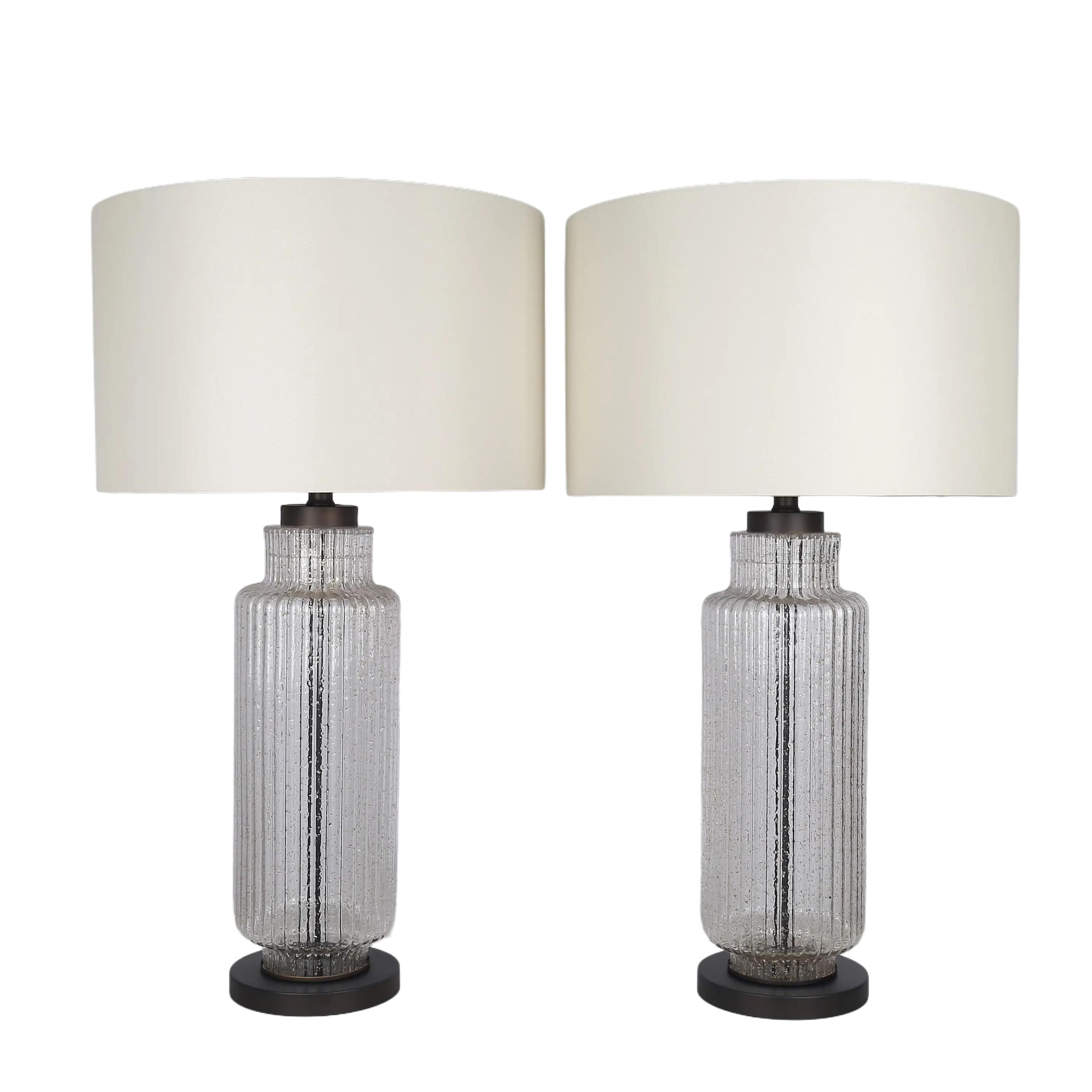 Classy Living "Lumina Ripple" - 18" x 32" - Ribbed Glass & Metal Table Lamp (Set of 2)