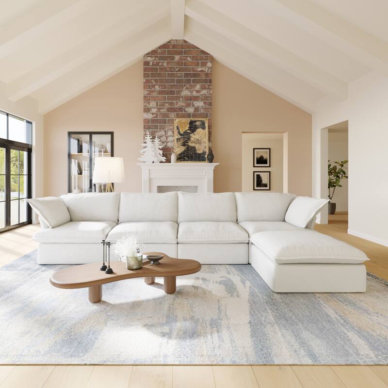 L-Shaped Linen Sectional Sofa Modular Cushion Back Couch Sofa for Livingroom