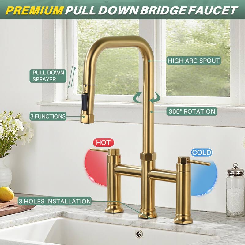 WOWOW Double Handle Pull Down Kitchen Faucet
