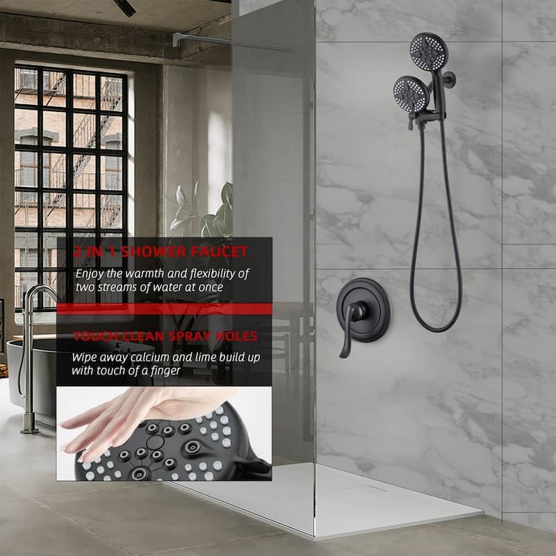 Complete Shower System with Tub Shower Faucet Set 5in Head Matte Black