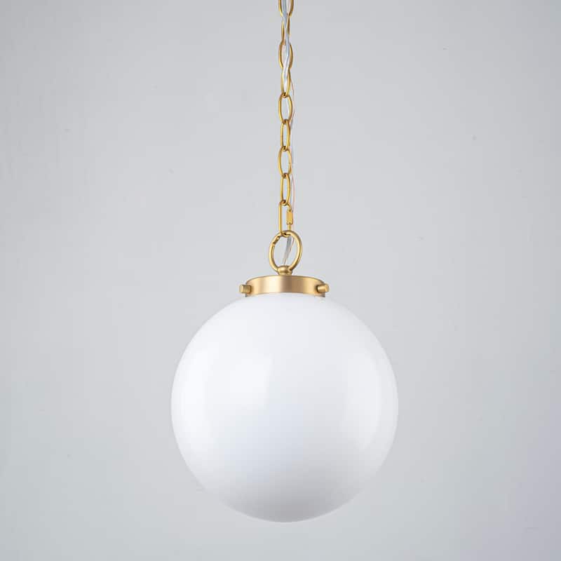 9.8" W 1-Light Modern Opal Glass Globe Pendant Light for Kitchen Island or Bedroom - 9.8 in. W x 15.7 in. H x 9.8 in. D