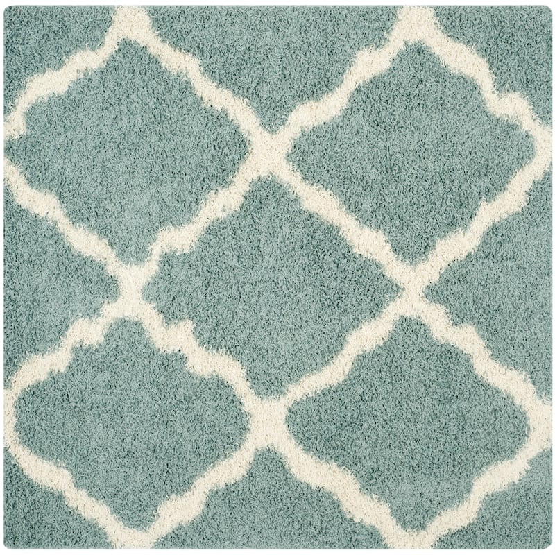 SAFAVIEH Dallas Shag Giusy Trellis 1.5-inch Thick Rug - 6' x 6' Square - Seafoam/Ivory