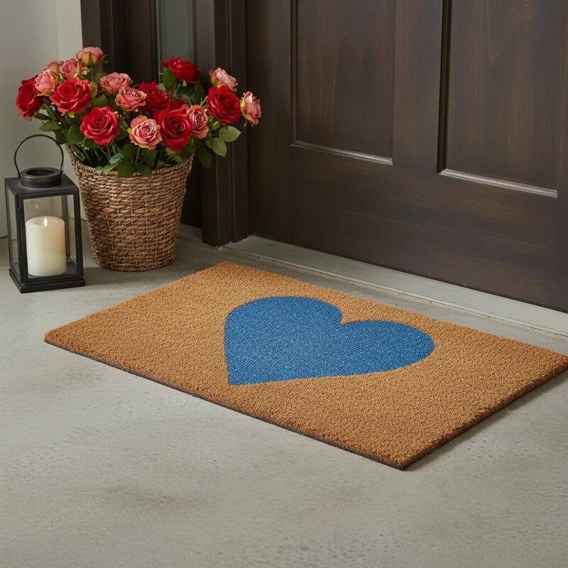 HomeRoots 24" X 36" Brown And Blue Heart Outdoor Coir Door Mat - 24.00' X '36.00 - 24.00' X '36.00