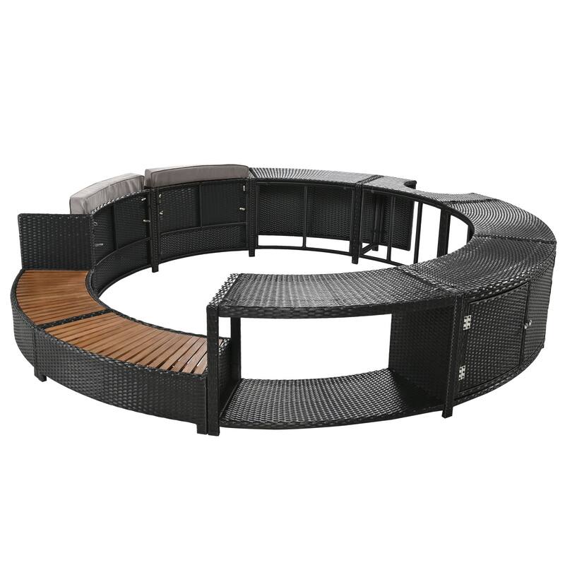 Outdoor Rattan Spa Frame Conversation Sofa Set with Storage & Bench