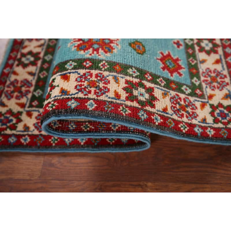 Turquoise Blue Kazak Foyer Rug Handmade Oriental Wool Carpet - 1'11" x 2'11"