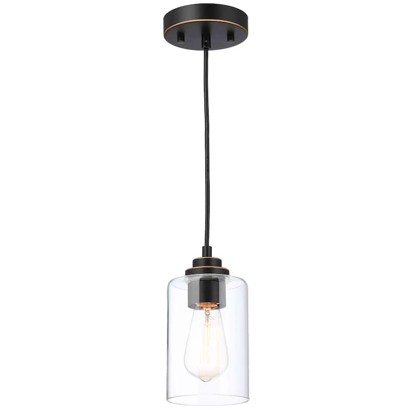 1-Light Cylinder Pendant with Clear Glass Shade - Oil Rubbed Bronze