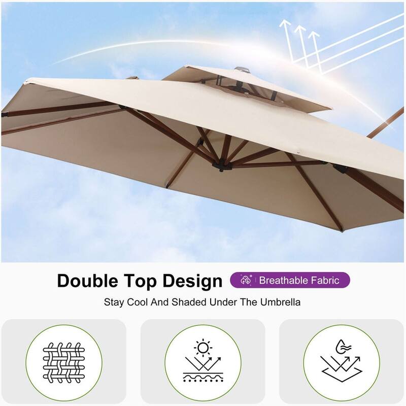PURPLE LEAF 12ft Square Wood Pattern Patio Cantilever Umbrella