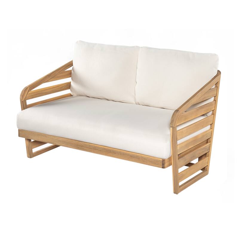 Royal Acacia Wood Loveseat and Coffee Table Set, Beige