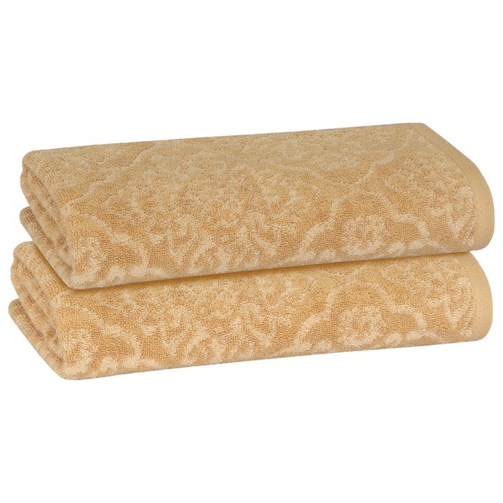 PREMIUS 2 Pack Damask 100% Cotton Yarn Dyed Hand Towel, 16x28 Inches - 16x28 Inches - Wheat