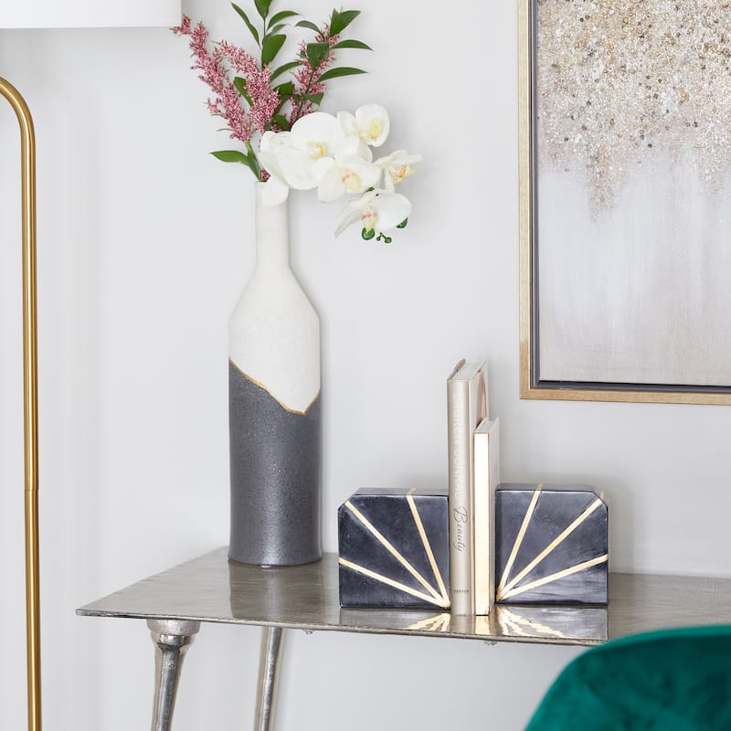 CosmoLiving by Cosmopolitan White Marble 8 lbs Geometric Decorative Bookends with Gold Inlay (Set of 2)