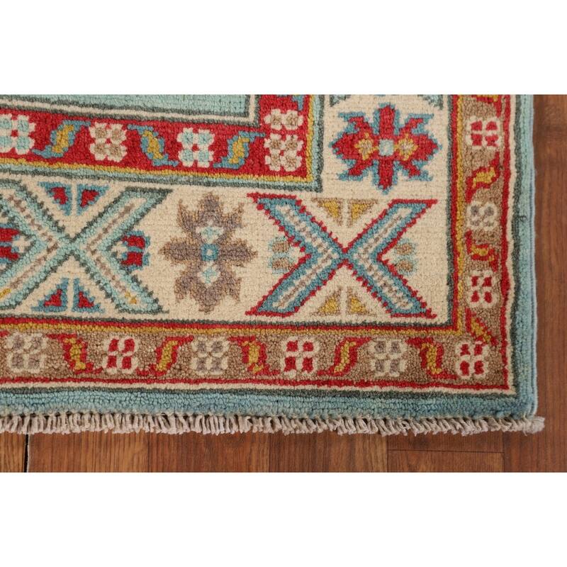 Turquoise Blue Kazak Oriental Accent Rug Hand-Knotted Wool Carpet - 2'9" x 3'11"