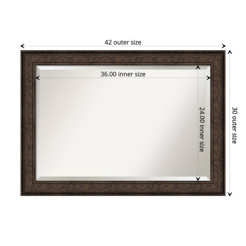 Beveled Bathroom Wall Mirror - Ridge Bronze Frame - Outer Size: 42 x 30 in