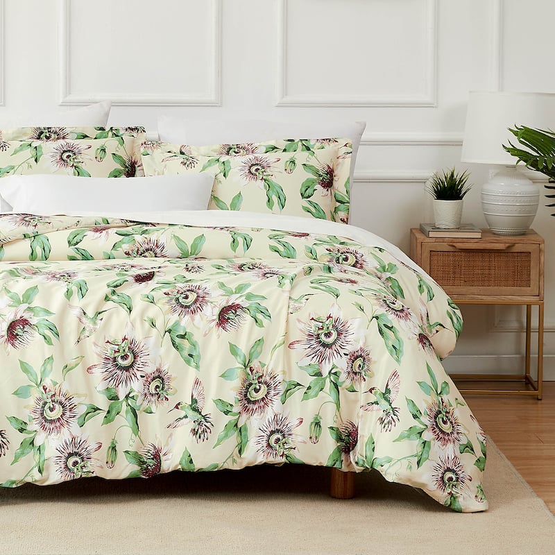 Passiflora 100 % Cotton 300 Thread-Count Sateen Duvet Cover Set
