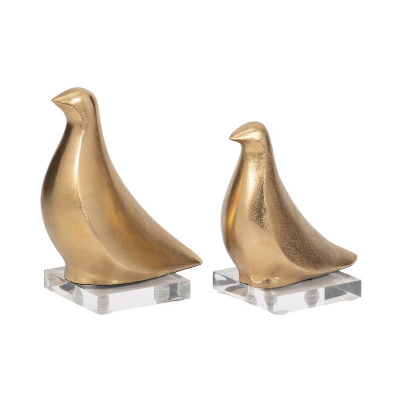 Sagebrook Home Gold Lissa Birds 7/8" Aluminum and Acrylic Sculptures, Home Decor Statement Pieces, Set of 2 - 7" x 4" x 8"