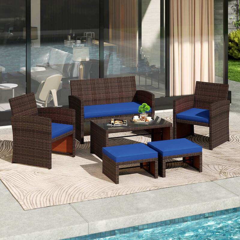 Gymax 6 PCS Patio Furniture Set w/ 1 Loveseat 1 Coffee Table 2