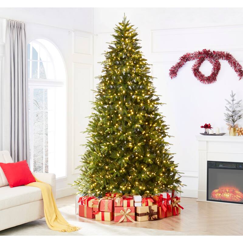 Traditional Artificial Christmas Tree with Lights, Prelit Christmas Tree, Pine Fir Christmas Tree with LED Lights - 9 Foot