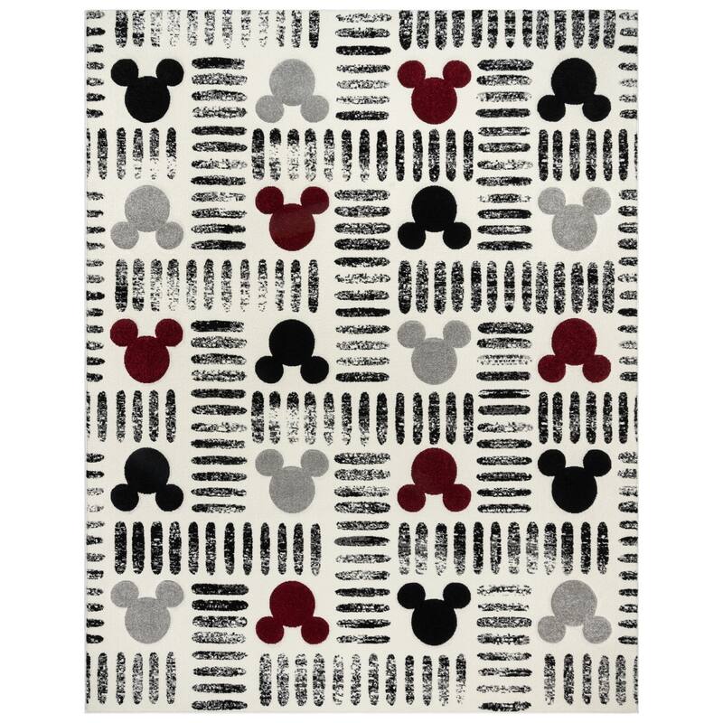 Licensed Disney Bravo Encore Mickey Mouse Modern Geometric Polypropylene Indoor Area Rug Collection - 7' 10" x 10' - Mickey Tile Ivory - Rectangle