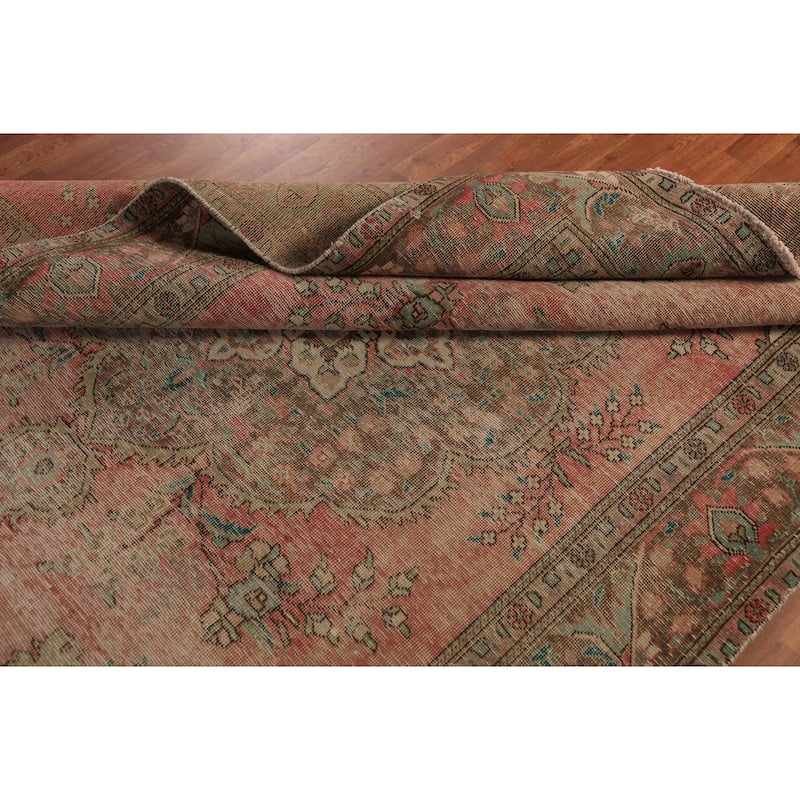Pink Tabriz Persian Vintage Area Rug Handmade Wool Carpet - 6'3" x 9'5"